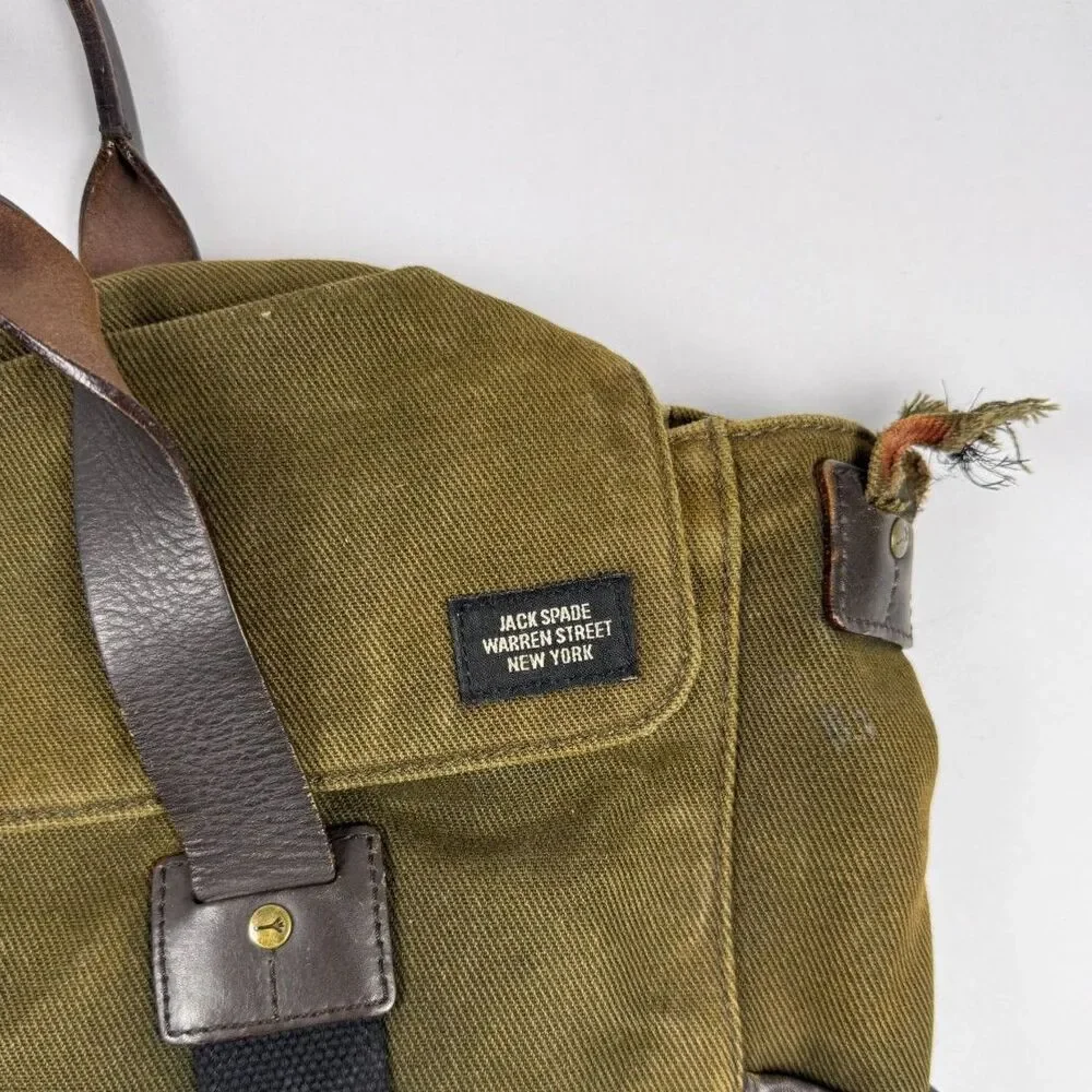 JACK SPADE Green Canvas Leather Weekend Laptop Work Bag Mens Unisex